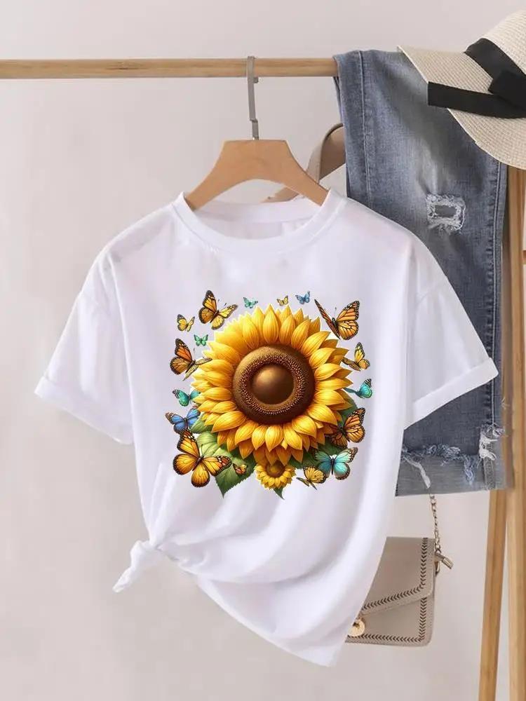 Short Sleeve Women Print Summer TShirt Fashion Clothing Graphic T-shirts Watercolor Flower Cute Clothes Lady Casual Tee