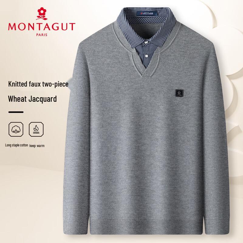 

MONTAGUT Men s Faux Two-Piece V-Neck Knit Sweater 3XL