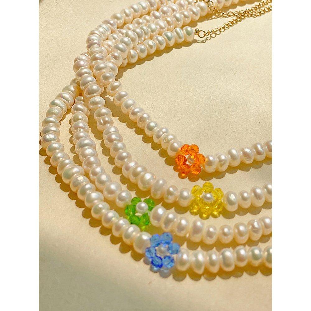 Beads Flower Pearl Choker Necklace Nz1026