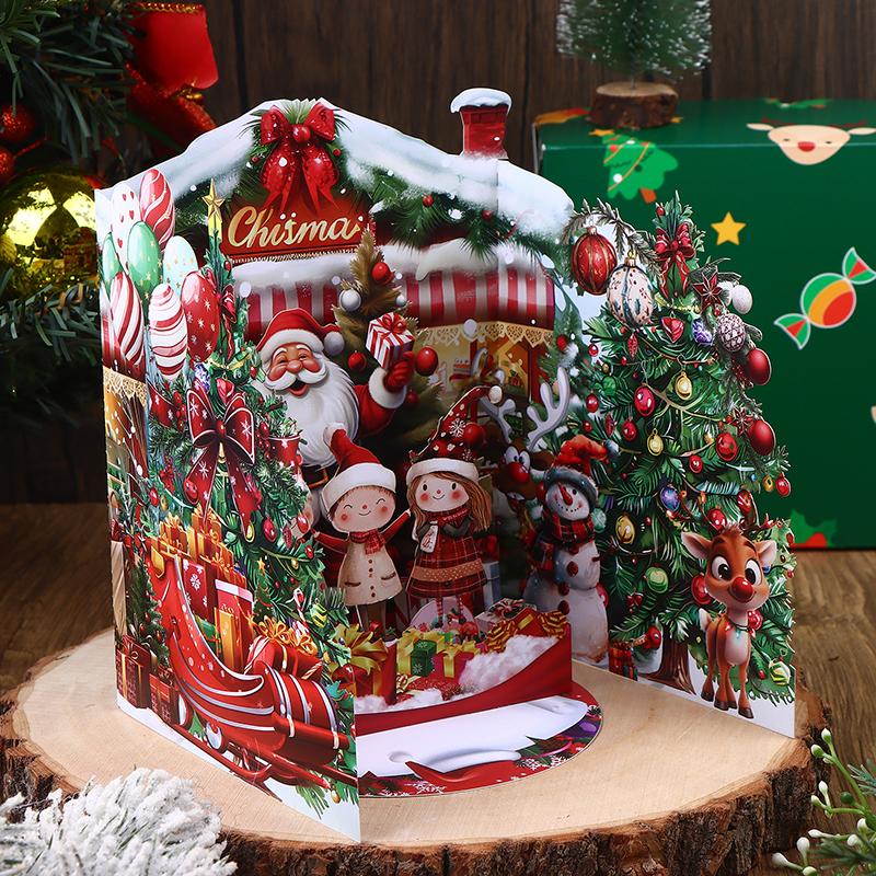 1Pc 3D Christmas Card With Snowy Winter House And Santa Claus Design Envelope Included Festive Greeting For Family Friends