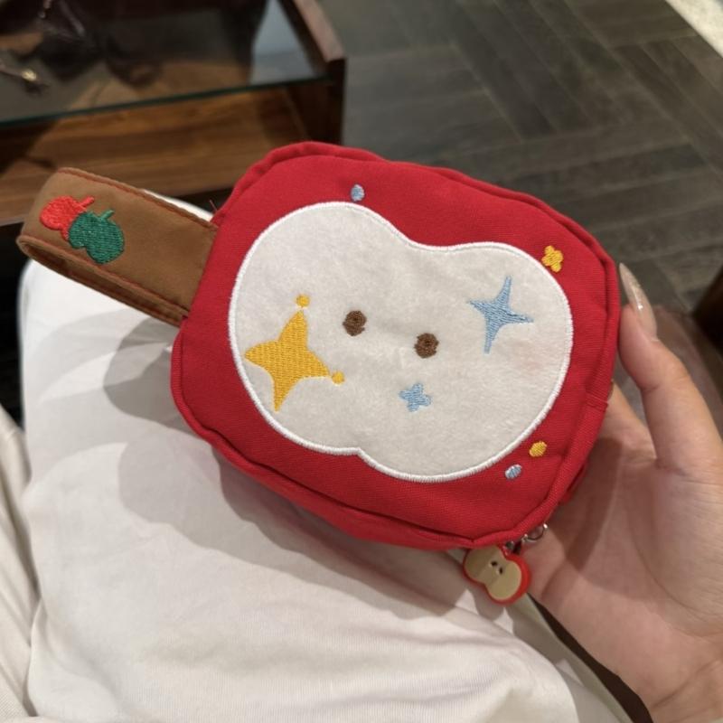 Portable Embroidered Apples Storage Bag With Hand Carry Handle For Organizing Cosmetics And Small Essential
