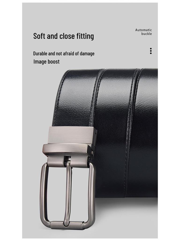 Extra Long Men's Reversible Leather Belt with Rotatable Pin Buckle