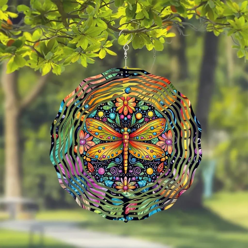 Colorful Dragonfly Wind Spinner – 10-Inch 3D Laser-Cut Metal Art, 360° Rotating Hook for Smooth Motion – Handcrafted Outdoor/Indoor Kinetic Decor