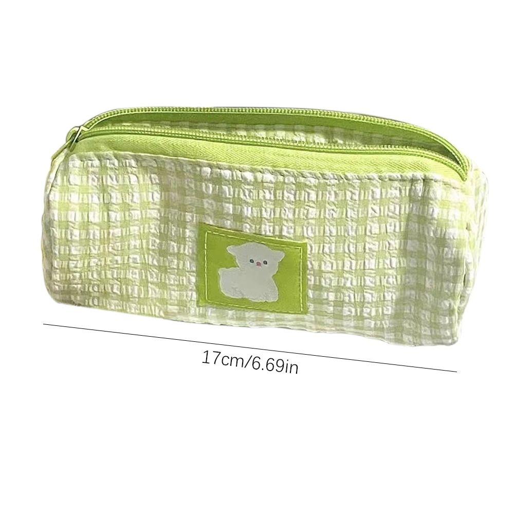 Large Capacity Grid Pencil Case Blue/Green Pencil Pouch Small Fresh Stationery Organizer Student