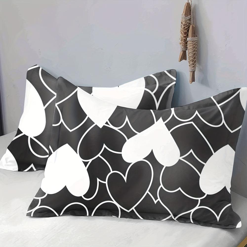 3pcs Bedding Set Black White Love Heart 3D Printed Cozy Duvet Cover Set King Queen Twin Single Size Birthday Gift Bedroom Decor