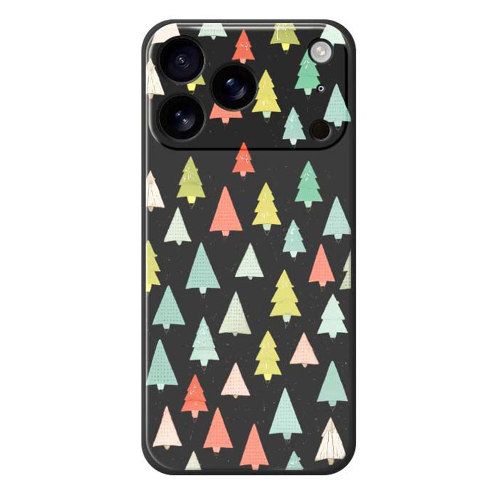 For iPhone 17 Pro Case Colorful Trees Pattern Printing Straight Edge TPU Phone Back Cover