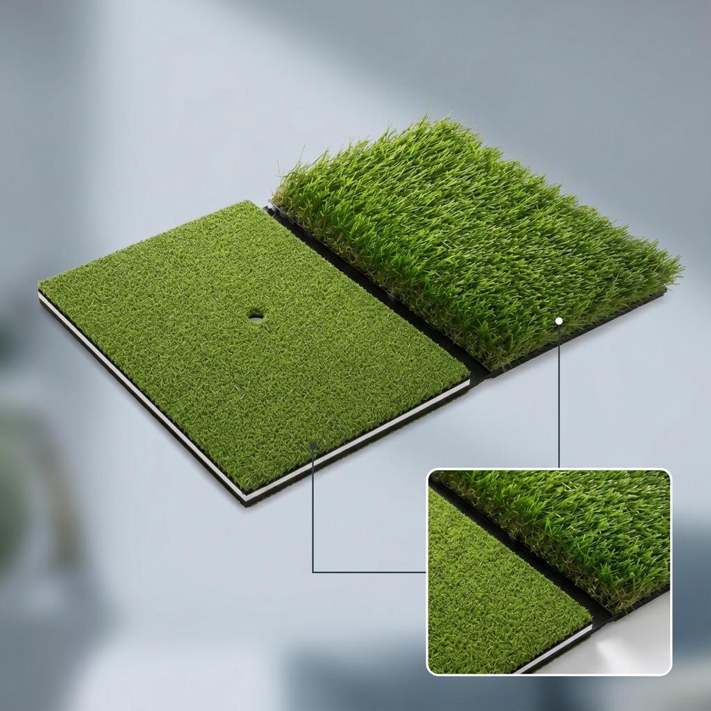 Foldable Golf Hitting Mat Tee Hole Dual Turf Layered Base Practice Tool