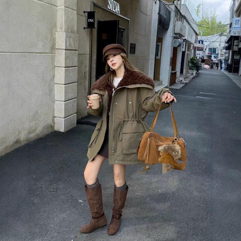 Tooling wind fur collar Parker cotton clothes women, winter new thickened warm waist cotton coat