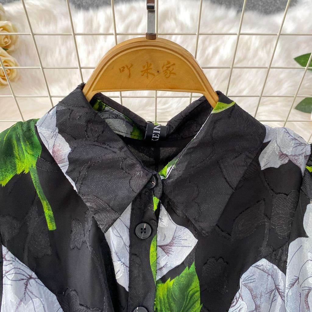 Francuski Styl Wakacyjny Super Wróżkowy Nadruk Klapa Długi Rękaw Sukienka Damska Wiosna Jesień Jednorzędowa Talia Rozkloszowana Elegancka