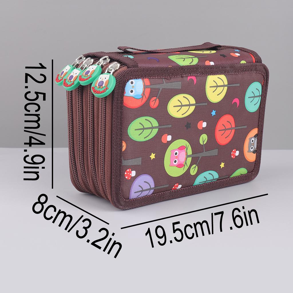 Cute owl shaped zipper pull Four-layer pencil case, portable exquisite stationery storage bag, essential art drawing pencil case