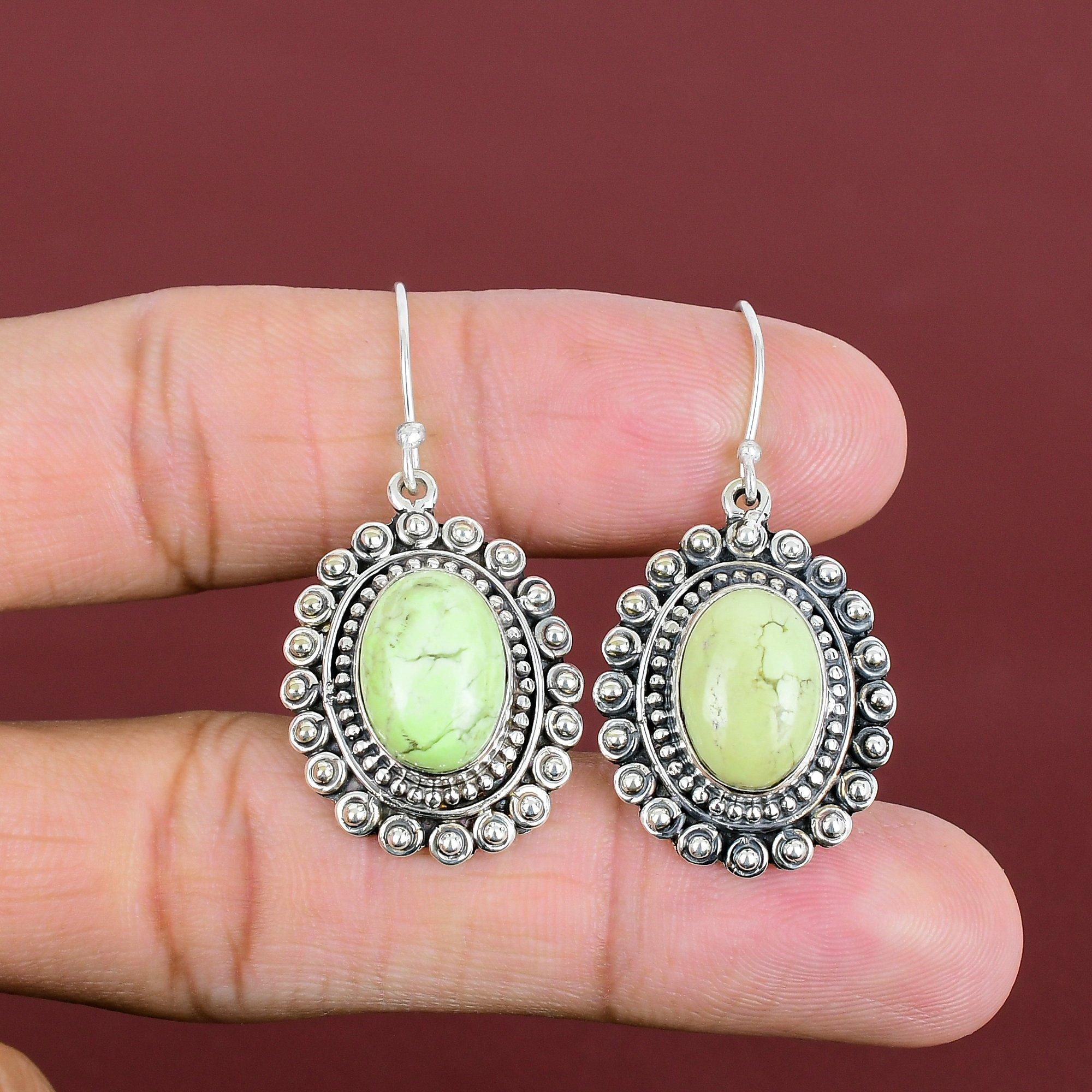 Lemon Chrysoprase Earring Gemstone Vintage Earrings Unique Jewelry 925 Sterling Silver Earring Handmade Earring Silver Jewelry Gift For Wife