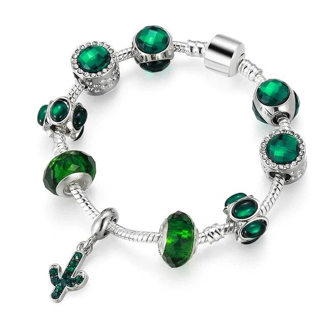 Mode Antik Silber Überzogene Pa Armbänder & Armreifen Kristall Herz Charme Perlen Armband für Frauen DIY Original Schmuck Geschenk