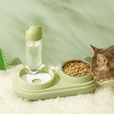 Praktische Auslaufsichere Katzen-Doppelnapf Rutschfester Doppelzweck-Haustier-Wasser-Futternapf Abnehmbarer Kunststoff-Katzenfutterspender Heim