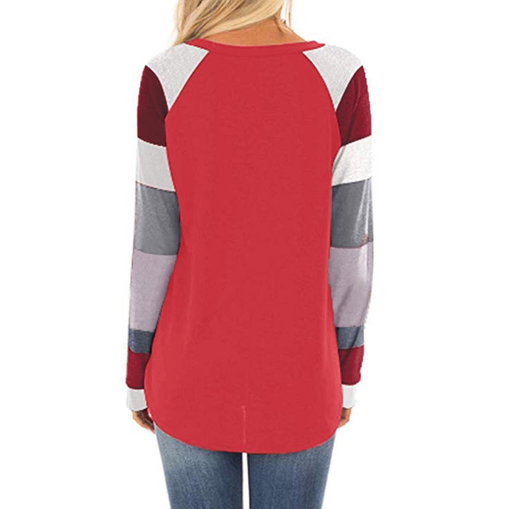 Women Fashion  Loose Patchwork Long Sleeve T-shirt Top Blouse Pullover