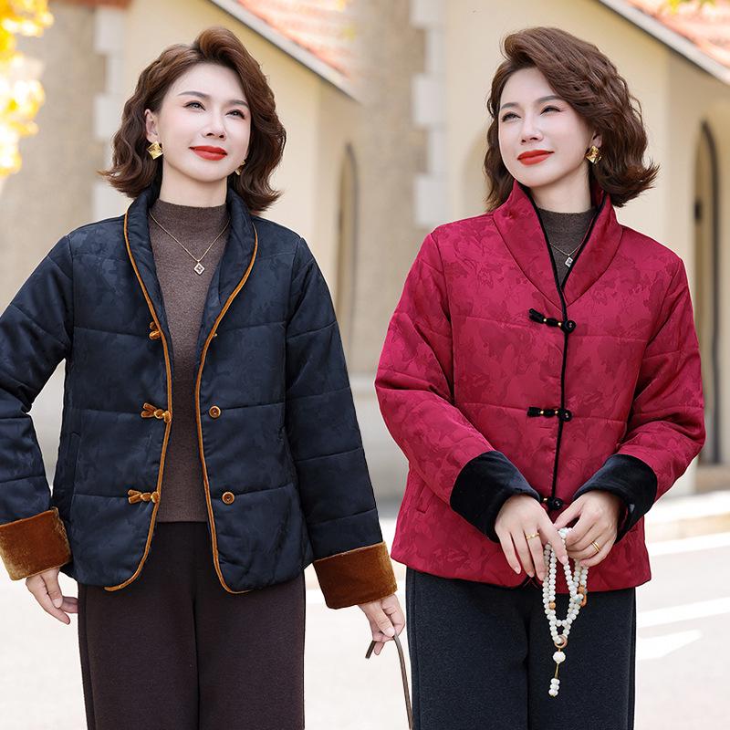 New Chinese Style Winter Down Cotton Jacket for Middle-Aged & Elderly Women - Short, Warm Grandma Outerwear