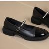 - Blockabsatz Farbblock Perlen Ein-Linien-Schnalle Damen Absatzschuhe mit flachem Ausschnitt und vielseitig