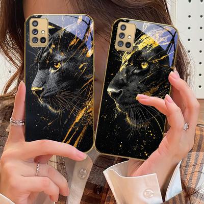 The Calm Black Panther For Samsung A 01 52S A04 A05S A10 A12 A13 22 23 24 36 42 M02 Note 10 20Ultra 8 9 Golden Glass Phone Case