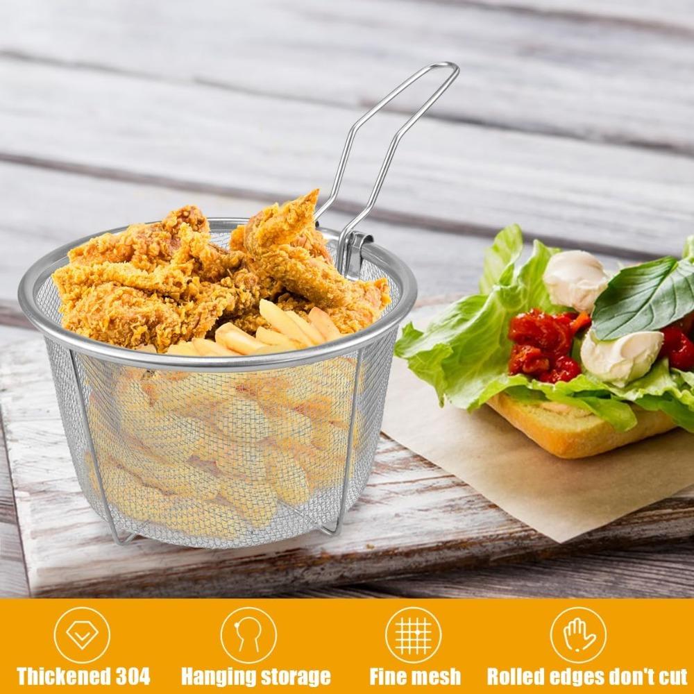 Stainless Steel Deep Fry Basket with Folding Handle French Fry Chip Basket Kitchen Strainer for Home Restaurant Cooking Serving