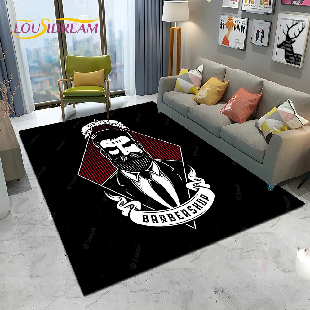 Berber Dükkanı Tabelası 3D Kurukafa Vintage HD Halı Kilim Ev Oturma Odası Yatak Odası Kanepe Paspas Dekorasyonu için, Çocuk Alan Halısı Kaymaz Zemin Matı