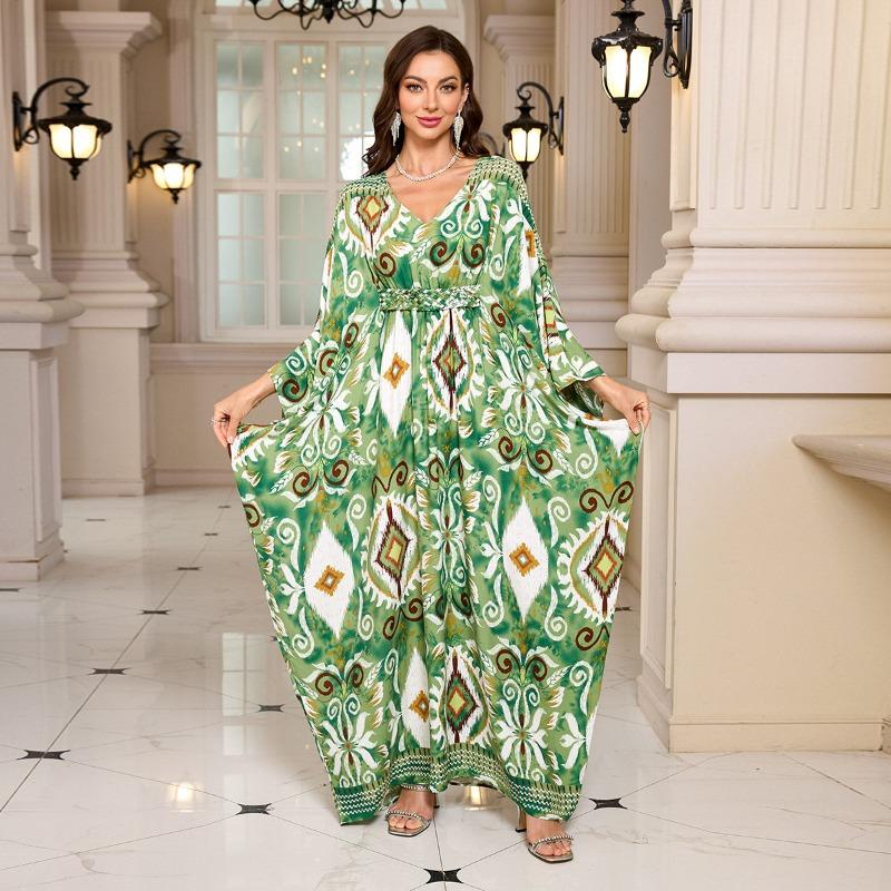 Vestidos casuales holgados con escote en V y manga larga con estampado geométrico de moda para mujer primavera otoño