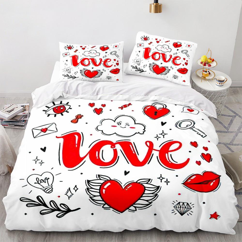 Valentine's Day Luxury Love Heart Duvet Cover - Romantic Theme for Couples, Queen Size, Ideal Women's Gift