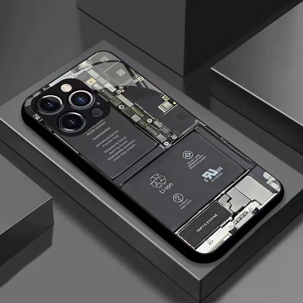 New circuit board pattern tempered glass phone case suitable for iPhone 17 16 15 14 13 12 11 Pro Max Plus shockproof back cover