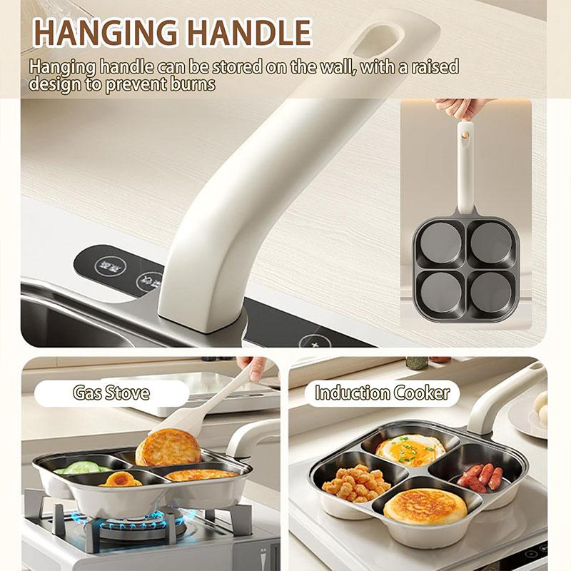 Egg Frying Pan 4-in-1 Pancake Omelette Pan Titanium Nonstick Grill Pan Breakfast Skillet with Ergonomic Handle for All Stoves