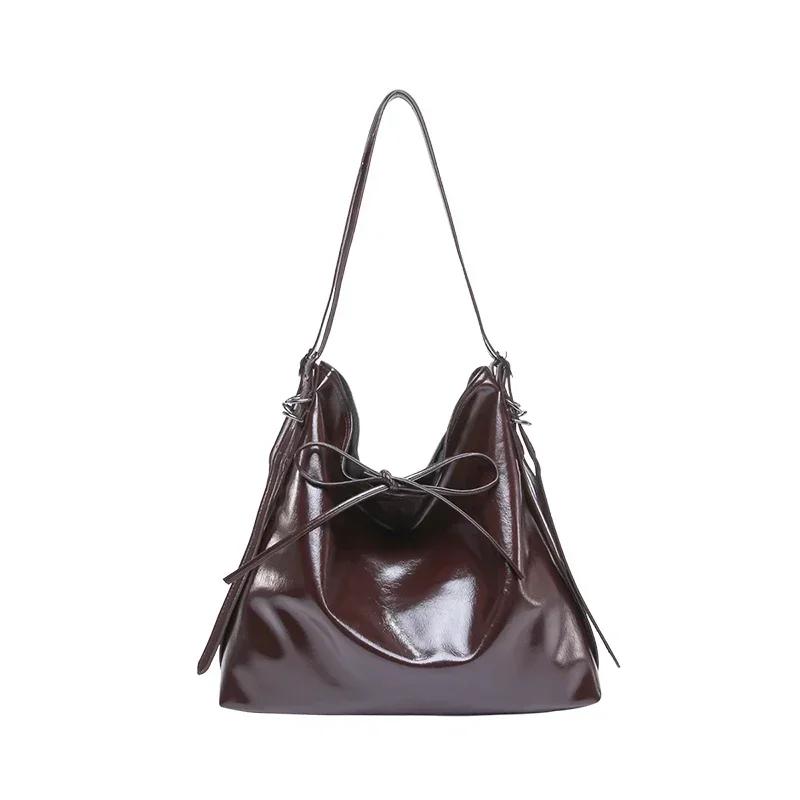 PU Bow 2026 High Quality Tote Bag Buckle Solid Color Fashi Women's Handbag High Appearance Soft Simple Versatile Shoulder Bag