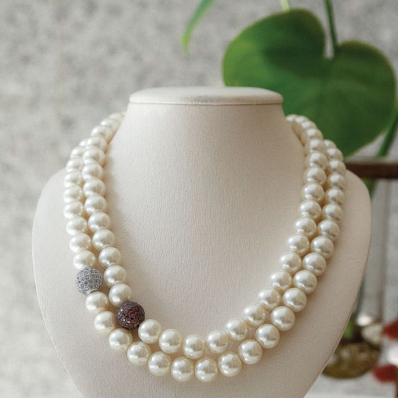 

J.Lauren Color Cubic Pave Ball 10mm Pearl Necklace Bn0597 Red