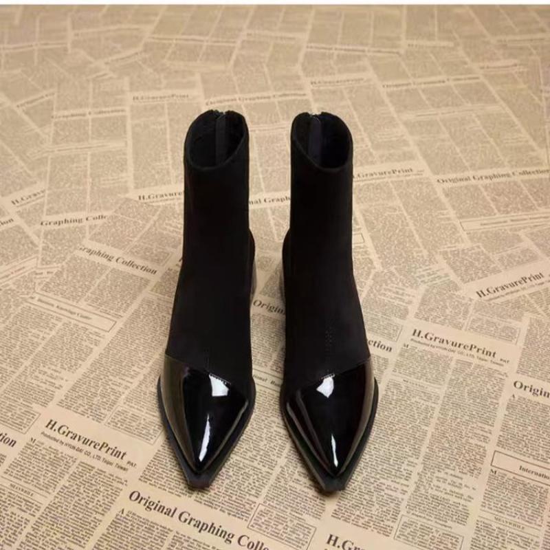 Ankle Boots Women Chunky Mid Heels Suede Shoes Woman Pointed Toe 2025 Trend Winter New Goth Walking Snow Chelsea