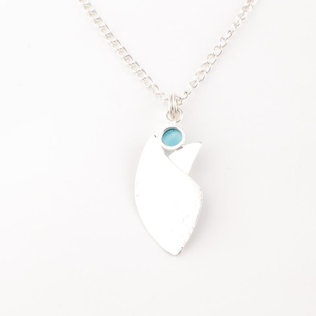 Blue Cat's Eye Gemstone 925 Solid Silver Jewelry Handmade Leaf Pendant For Her PP-36-43