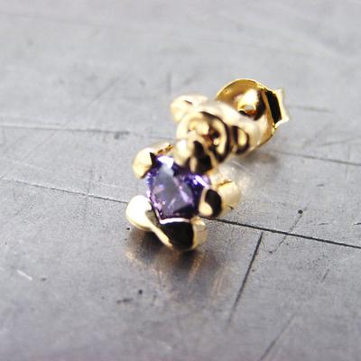 [G2003] - Gold Plated 'Teddy Love' Amethyst Earrings