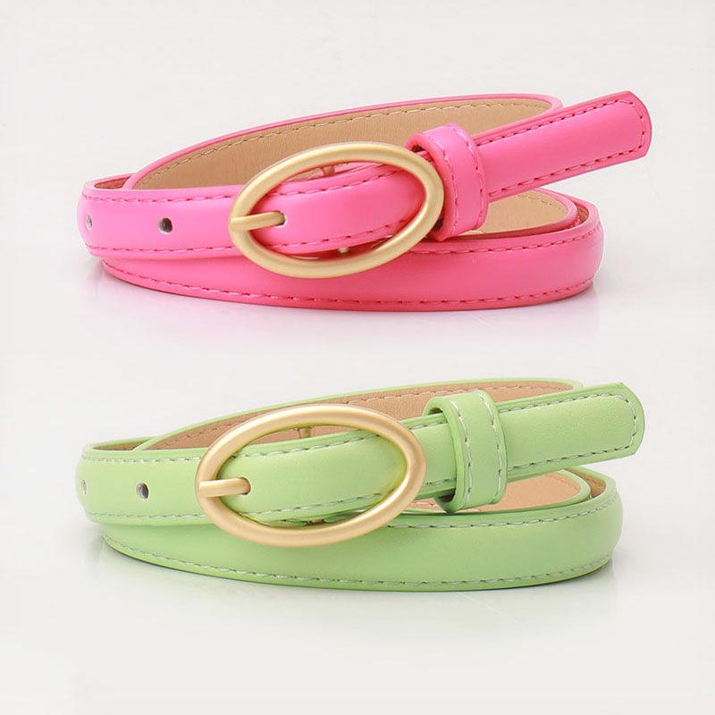 Stylish Women's Candy Color Thin Belt with Oval Pin Buckle