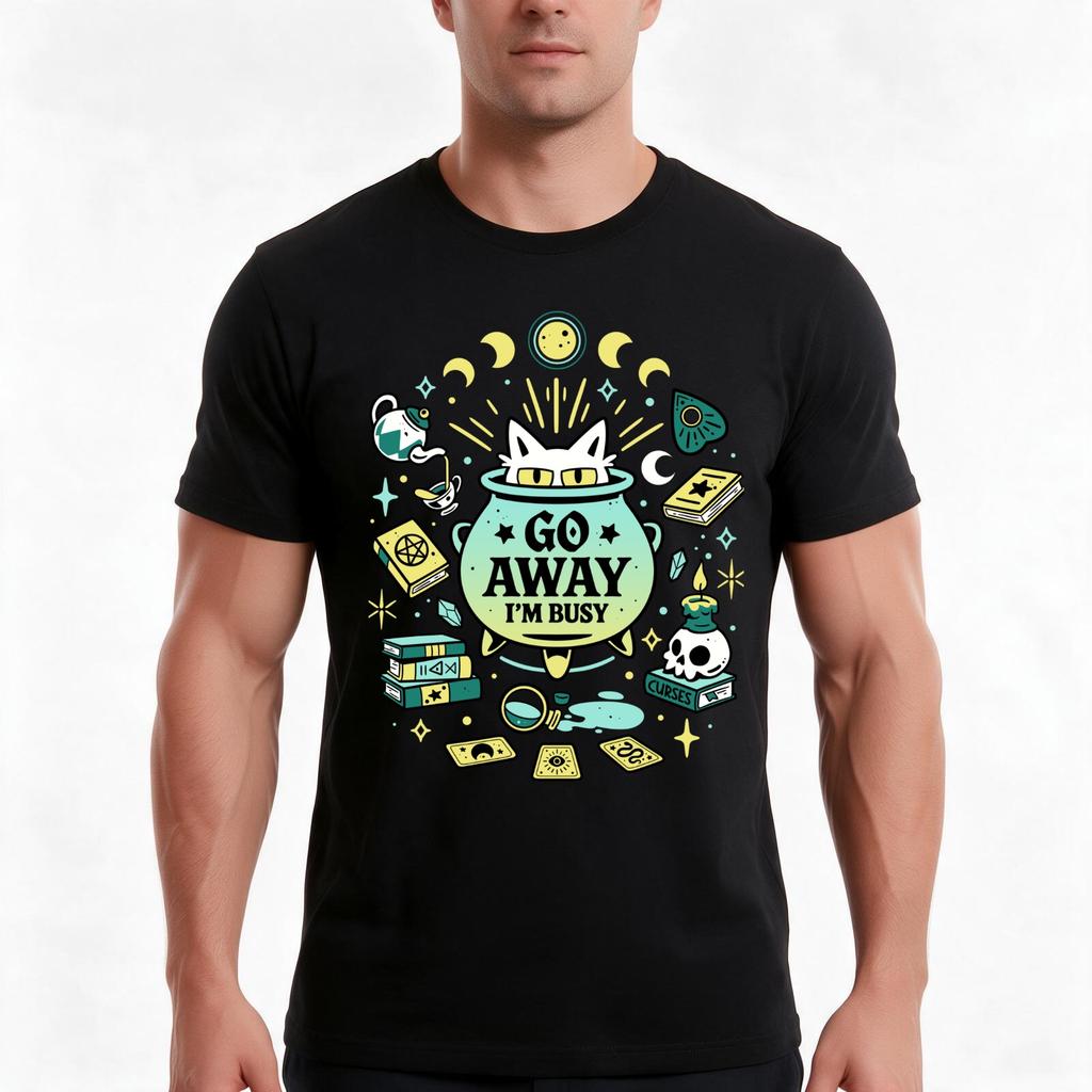 Witch Cat At Work Tshirt Summer Casual Cotton Tee Oversized Streetwear Tops Vintage Graphic Print Loose Fit Short Sleeve