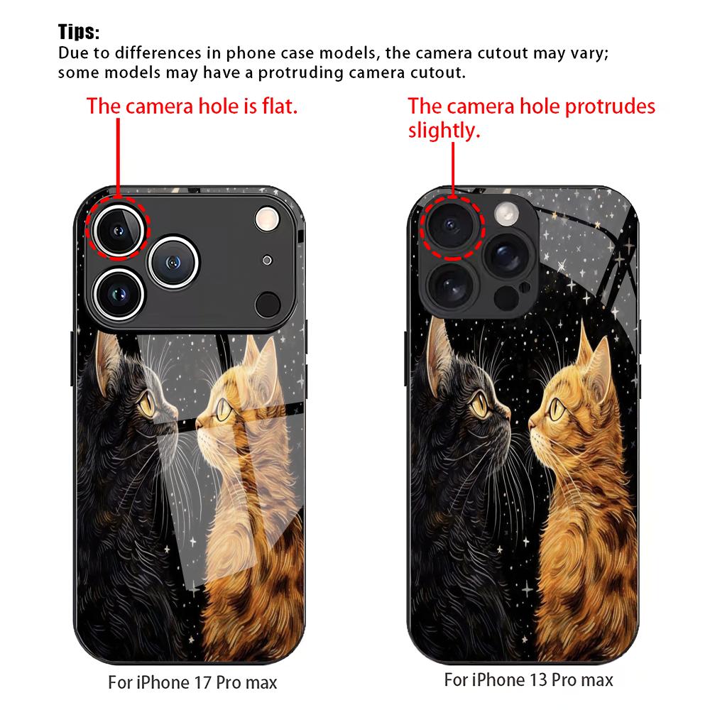 Süße Katze gehärtetes Glas Handyhülle für iPhone 17/16/15/14/13/12/11 Pro Max All-inclusive Anti-Fall und Stoßfest Rückseite