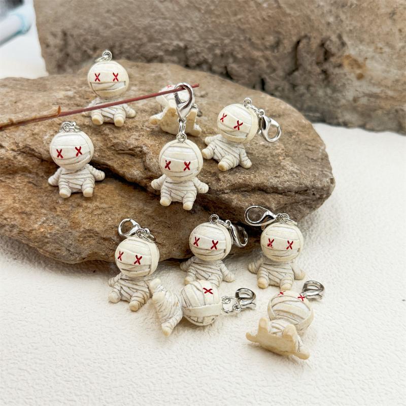 Cute Mini Mummy Figure Charm Pendant Halloween Cartoon Doll Lobster Clasp Diy Jewelry Making Accessories