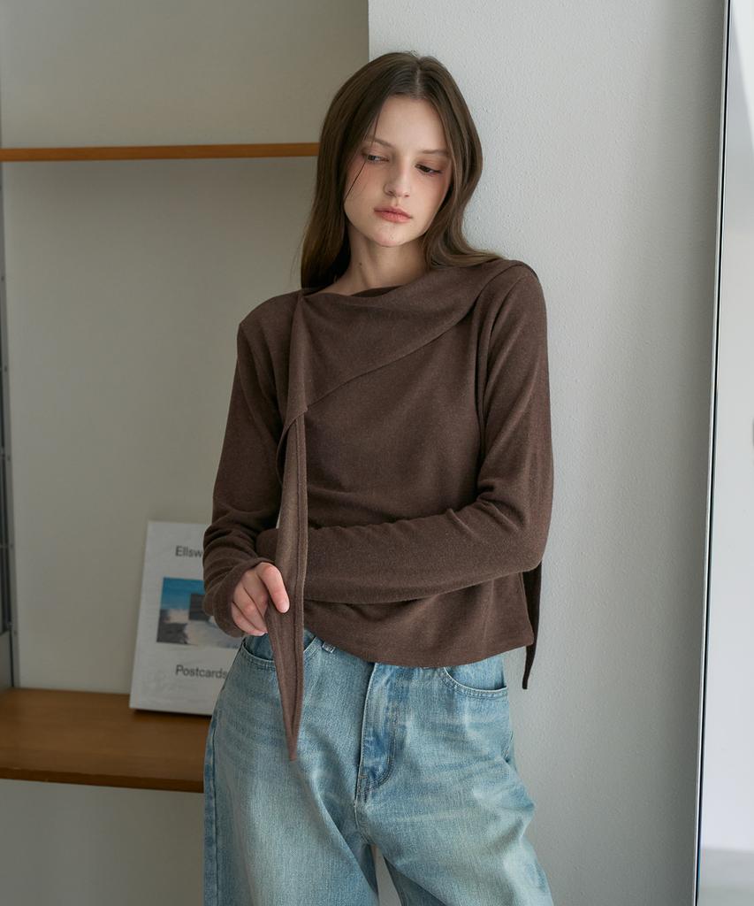DEHEVE Drape Scarf Long Sleeve [Brown]