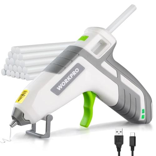 WORKPRO Cordless Glue Gun, 3.6V Type-C Rechargeable, 120-Second Rapid Heat-Up Time, Includes 20 Sticks, Power Outage Protection, Lightweight, Quick-Dr
