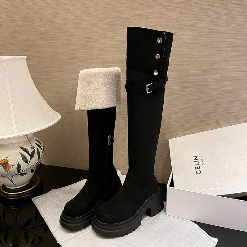 Retro over-the-knee thick-heeled western cowboy boots for women's 2025 new models to increase height and lose weight, and wear long knight boots.