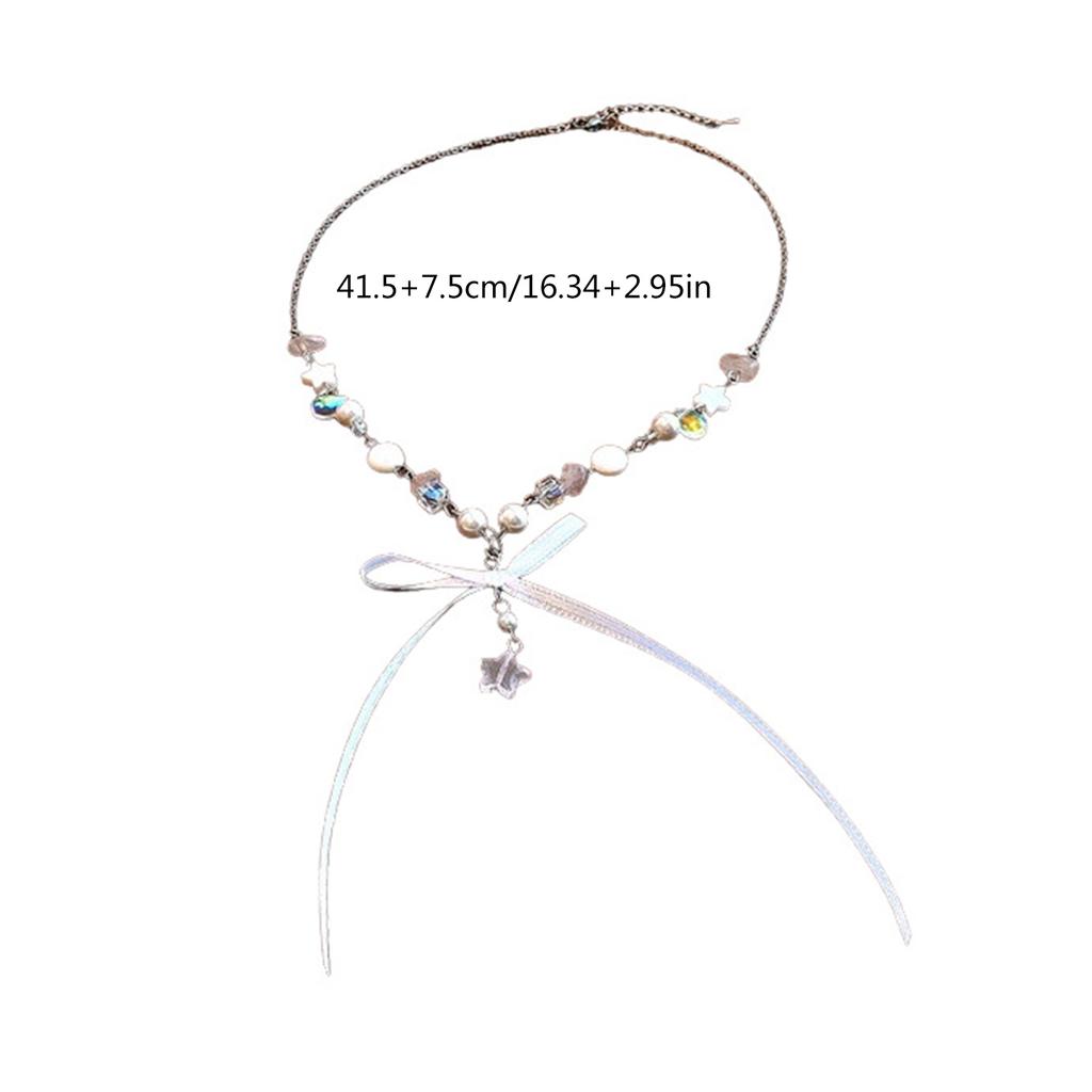 Fashionable Bowknot Star Pendant Necklace Handmade Colorful Beads Neckchain Bow Clavicle Chain for Women Girls Choker