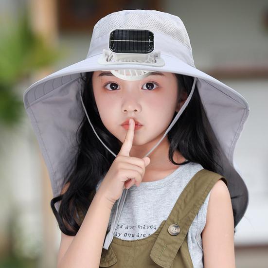 Kids Solar Fan Hat with Neck Flap UV Protection Hat with Cooling Fan Rechargeable Breathable Summer Boys Girls Outdoor Wide Brim Sun Hat