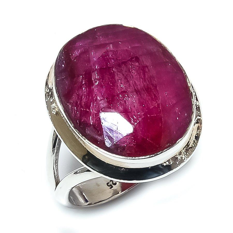 Red Ruby(Simulated) Gemstone Handmade 925 Sterling Silver Gift Ring S.6.5 p3Z51