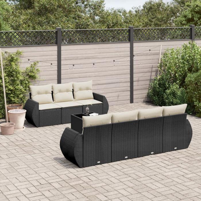 VidaXL Salon de Jardin avec Coussins 8 pcs, Canapés de Terrasse, Ensemble de Meubles de Patio, Mobilier d'Extérieur, Noir 3253463
