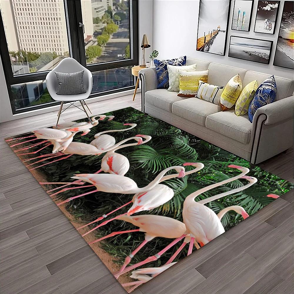 Pink Flamingo Bird Rainforest Cartoon Carpet Rug for Home Living Room Bedroom Sofa Doormat Decor,kid Area Rug Non-slip Floor Mat
