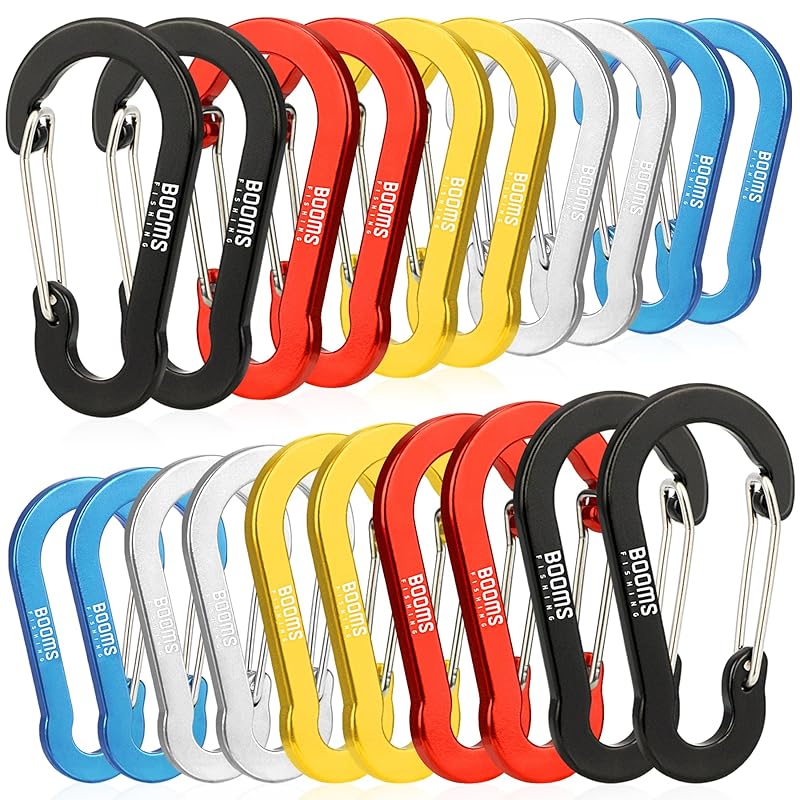 Booms Fishing CC1 Small Carabiners, Set of 20, Stylish Aluminum Alloy Carabiners, Ultra-Lightweight, Rust-Resistant, for Outdoor Fishing and Camping,