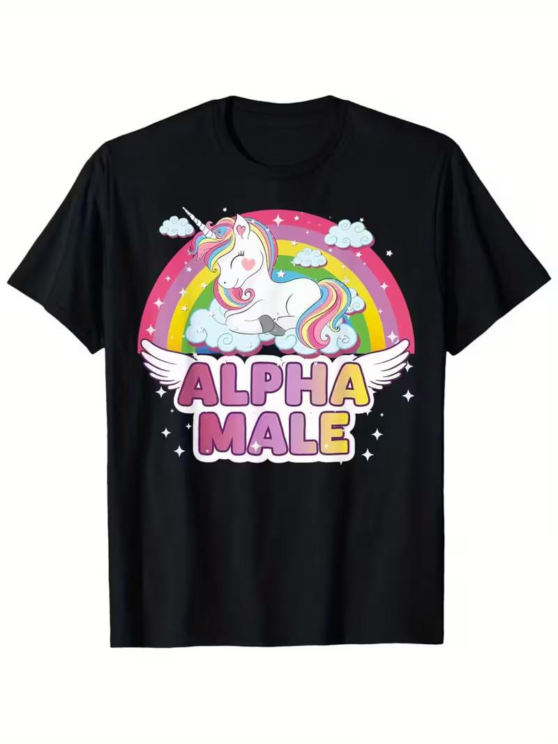 Alpha Male Unicorn T-Shirt , Funny Ironic Humor Meme , Rainbow XXXXL
