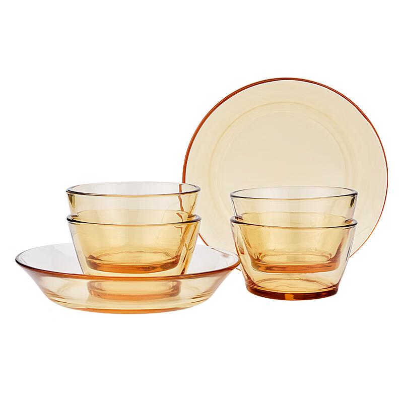 GUOZI Shiguang Glass Tableware Set 4 Bowls, 2 Plates