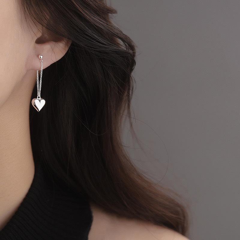 Women's Heart-Shaped Dangle Stud Earrings - Sweet, Unique, Cute Peach Design