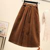 Plus Size Women Skirts Female Autumn Elastic Basic Corduroy High Slit Oversize Fashion Japanese Dress