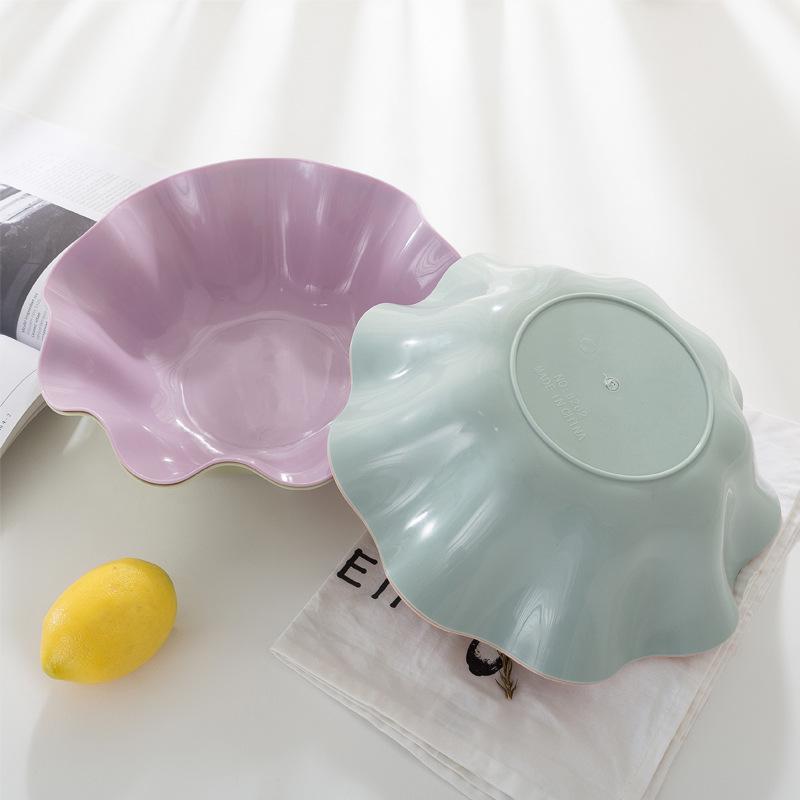 European-Style Large Ruffled Fruit and Vegetable Bowl - Plastic Candy Dish for Living Room, Melon Seeds, Snacks, Dried Fruits.